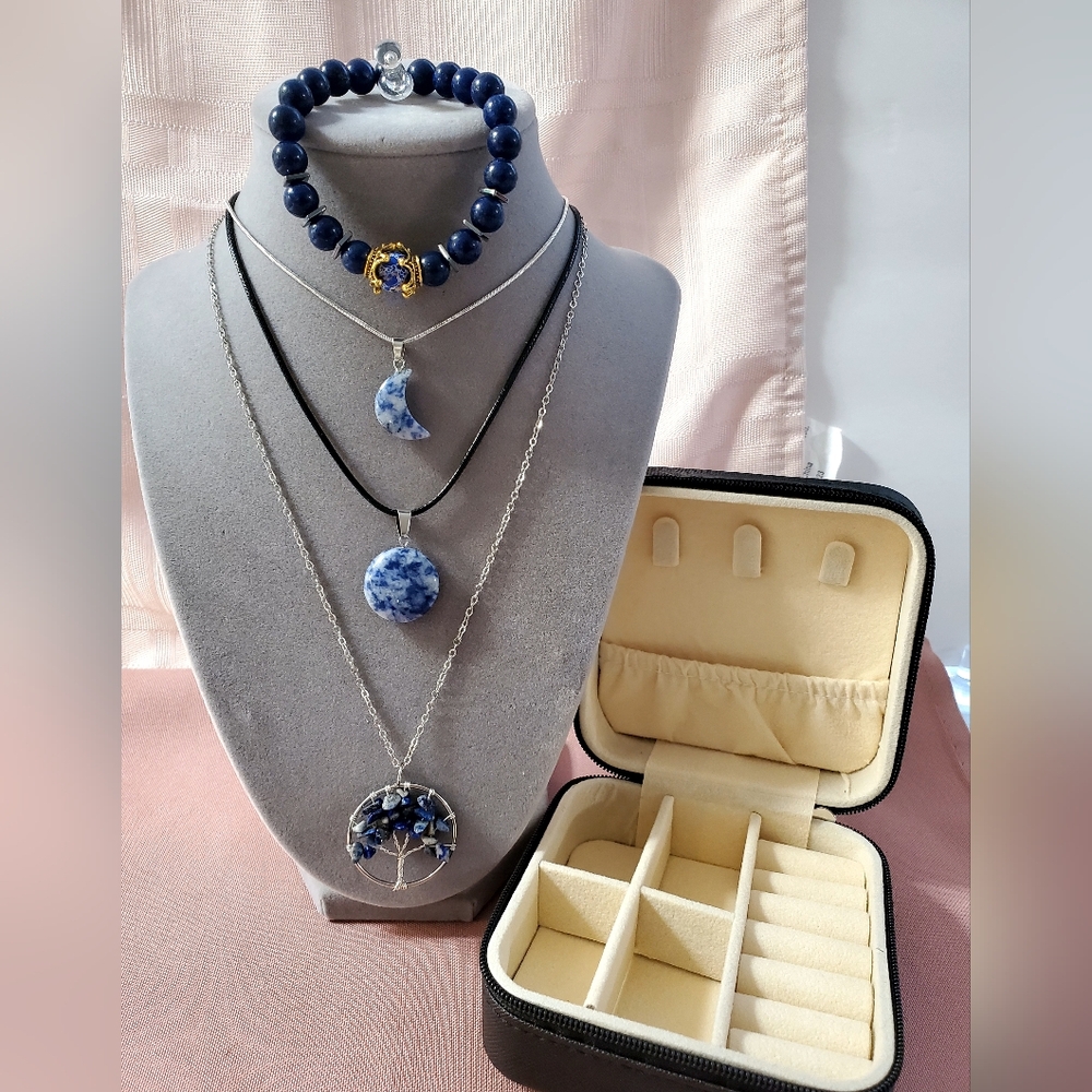 Sodalite Natural Blue Stone Jewelry Set with Bonus Jewelry Box